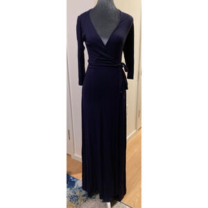 Lulus Blue 3/4 Sleeve Maxi Wrap Dress With Tie Waist Womens Size Small Minimal